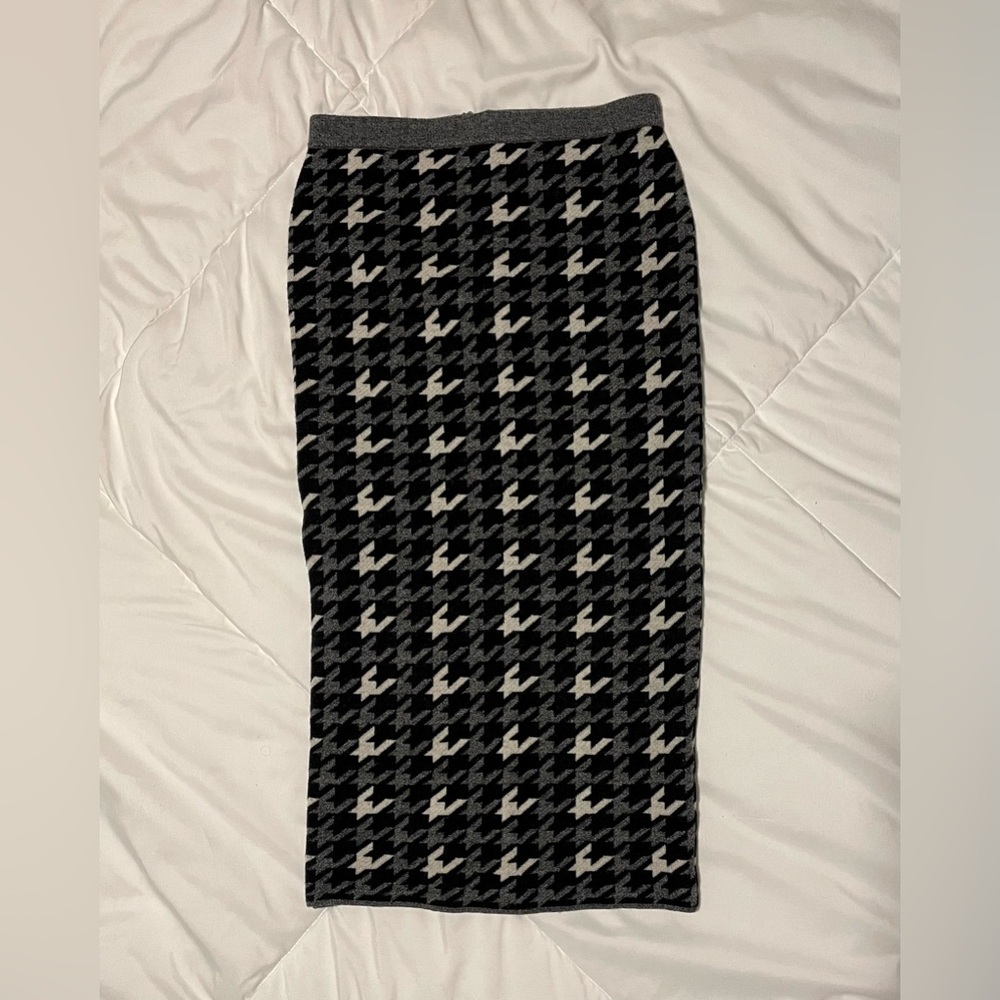 NWT Alice + Olivia Delphie 100% Wool Pencil Skirt Grey Houndstooth XS MSRP $255